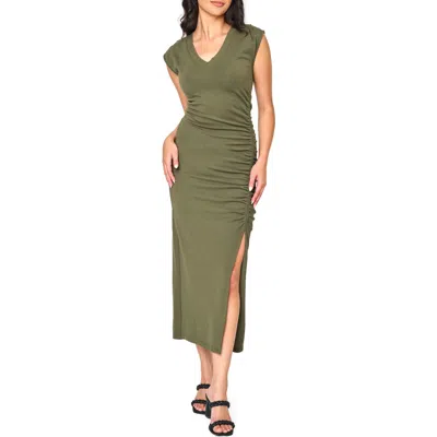 Gibsonlook Cap Sleeve Ruched Dress In Green
