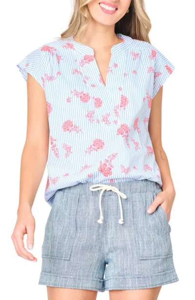 Gibsonlook Cap Sleeve Stretch Cotton Top In Blue