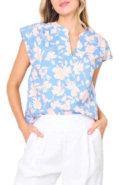 Gibsonlook Cap Sleeve Stretch Cotton Top In Blue