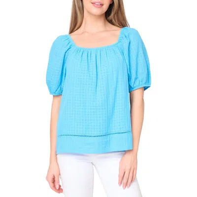 Gibsonlook Convertible Neck Gauze Top In Blue