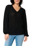 Gibsonlook Courtside Open Stitch Sweater In Black