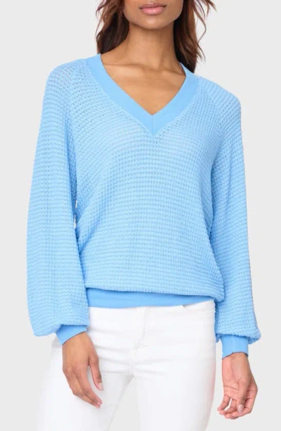 Gibsonlook Courtside Open Stitch Sweater In Cornflower Blue