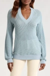 Gibsonlook Courtside Open Stitch Sweater In Denim