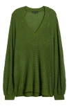 Gibsonlook Courtside Open Stitch Sweater In Olive