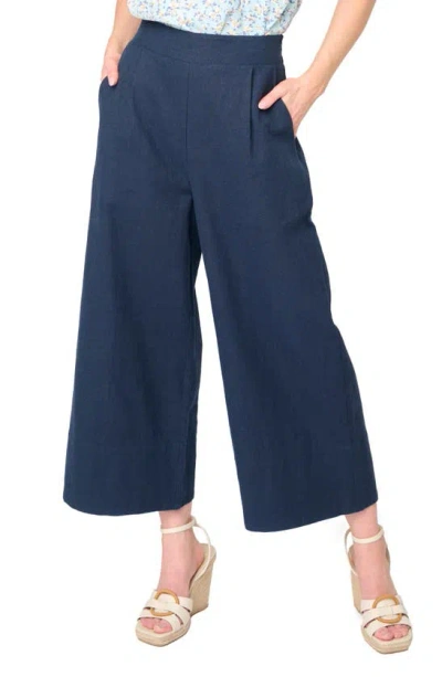 Gibsonlook Crop Wide Leg Linen Blend Pants In Dark Navy