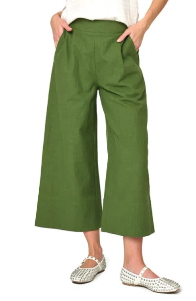 Gibsonlook Crop Wide Leg Linen Blend Pants In Olive