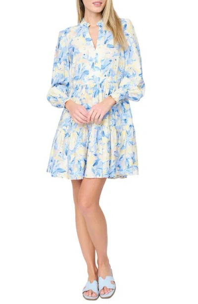 Gibsonlook Decked Out Print Long Sleeve Dress In Blue