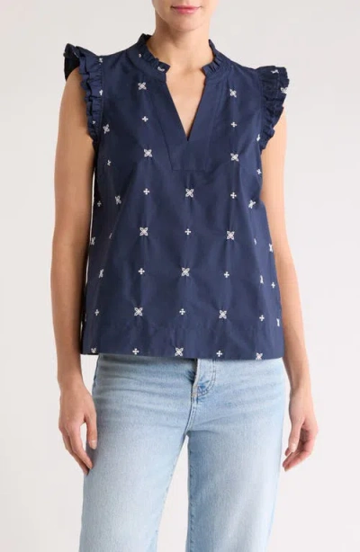 Gibsonlook Decked Out Sleeveless Top In Navy Embroidered