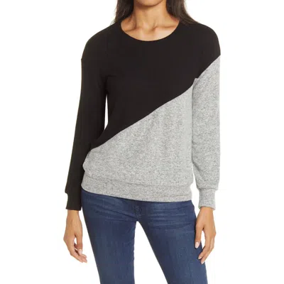 Gibsonlook Diagonal Colorblock Pullover In Heather Grey/black