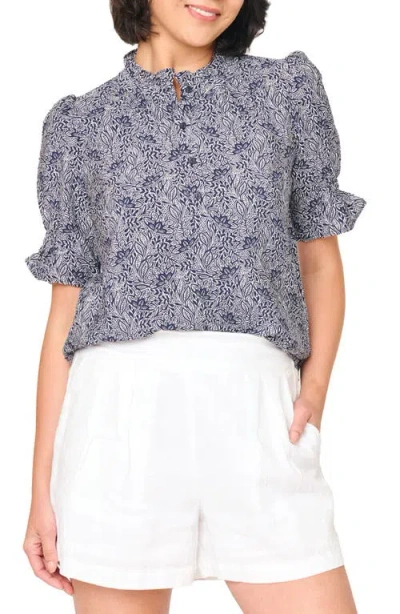 Gibsonlook Dianthus Floral Puff Sleeve Top In Black