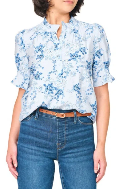 Gibsonlook Dianthus Floral Puff Sleeve Top In Blue