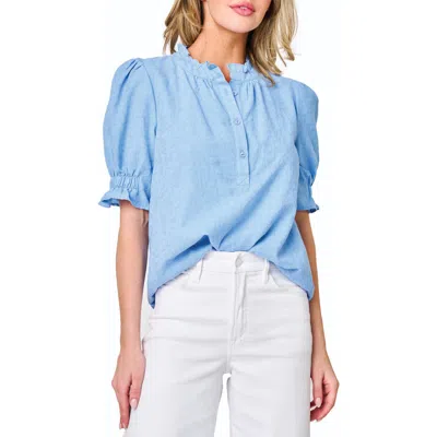 Gibsonlook Dianthus Jacquard Henley Top In Blue Skies