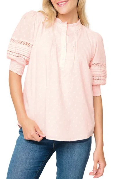 Gibsonlook Dianthus Puff Sleeve Cotton Top In Pink