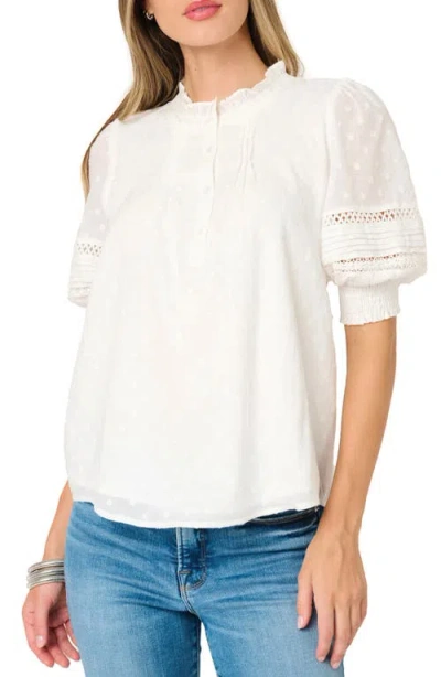Gibsonlook Dianthus Puff Sleeve Cotton Top In White