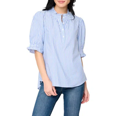 Gibsonlook Dianthus Puff Sleeve Henley Shirt In Blue