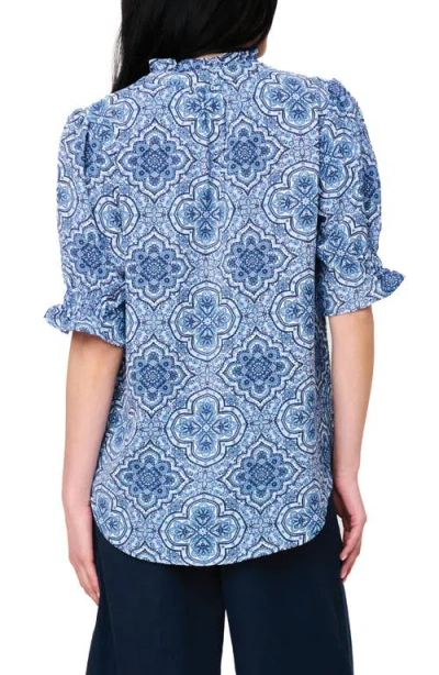 Gibsonlook Dianthus Puff Sleeve Top In Blue