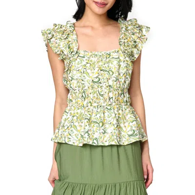 Gibsonlook Elle Ruffle Peplum Top In Secret Garden