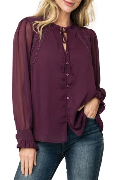 Gibsonlook Embroidered Button-up Top In Deep Plum