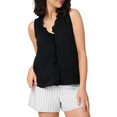 Gibsonlook Embroidered Eyelet Trim Button-up Top In Black