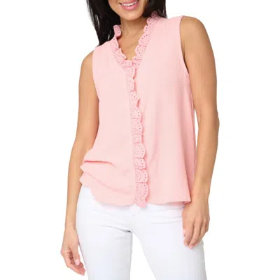 Gibsonlook Embroidered Eyelet Trim Button-up Top In Pink