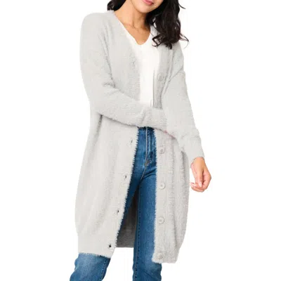 Gibsonlook Eyelash Cozy Cardigan In Silver