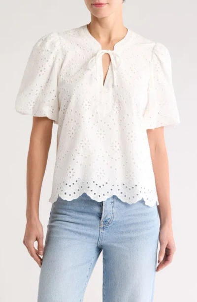 Gibsonlook Eyelet Bubble Sleeve Top In White