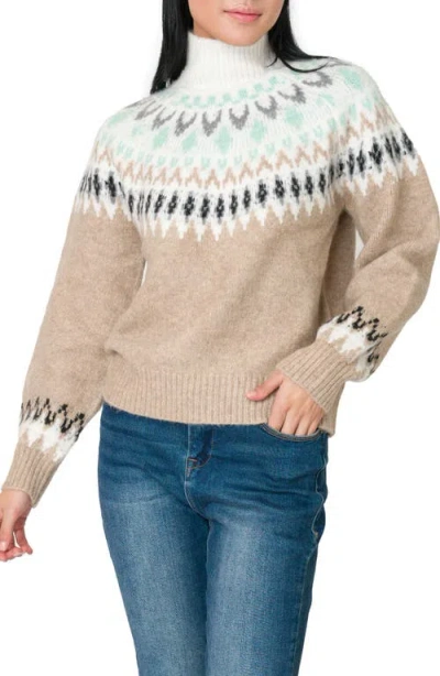 Gibsonlook Fair Isle Mock Neck Sweater In Brown