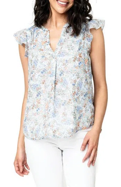 Gibsonlook Floral Flutter Sleeve Top In Multi