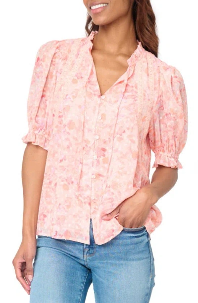 Gibsonlook Floral Lace Trim Button-up Shirt In Blush Watercolor