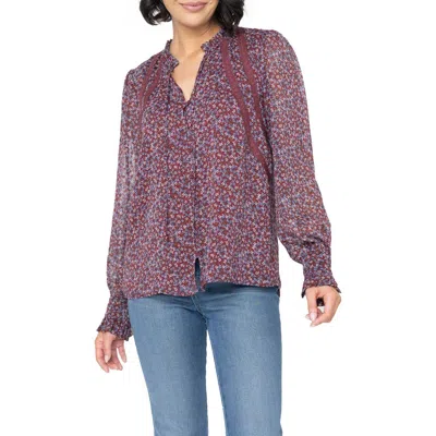 Gibsonlook Floral Long Sleeve Button-up Blouse In Multi