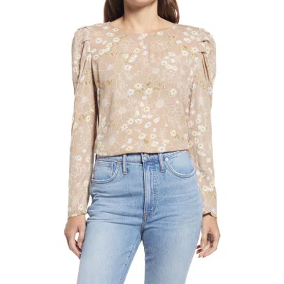 Gibsonlook Floral Pleated Sleeve Top In Neutral