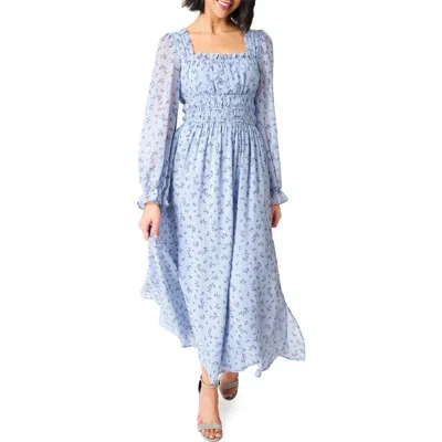 Gibsonlook Floral Print Shirred Long Sleeve Maxi Dress In Blue