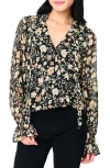 Gibsonlook Floral Print Surplice Top In Black Multi Floral