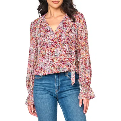 Gibsonlook Floral Print Tie Neck Top