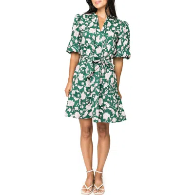 Gibsonlook Floral Print Tie Waist Dress In Foliage Green Print