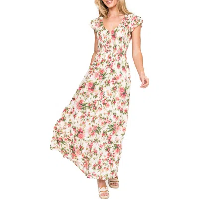 Gibsonlook Floral Smocked Maxi Dress In Garden Rose Floral