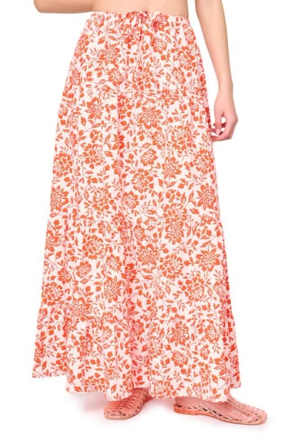 Gibsonlook Floral Stretch Cotton Poplin Maxi Skirt In Brown