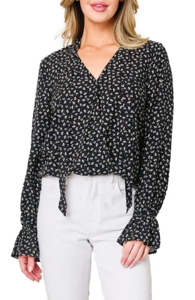 Gibsonlook Floral Surplice Tie Neck Top