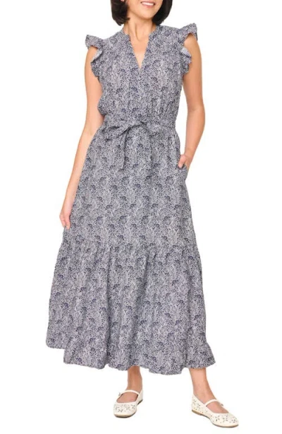 Gibsonlook Floral Tie Waist Maxi Dress In Blue