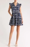 Gibsonlook Flutter Sleeve Cotton Eyelet Minidress In Navy Eyelet
