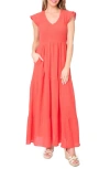 GIBSONLOOK FLUTTER SLEEVE COTTON GAUZE MAXI DRESS