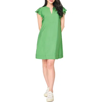 Gibsonlook Flutter Sleeve Notch Neck Shift Dress In Green