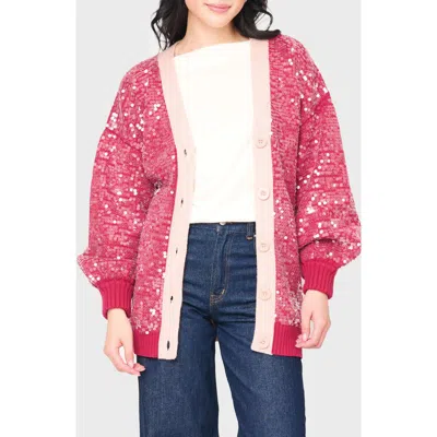 Gibsonlook Friday Colorblock Sequin Cardigan In Pink