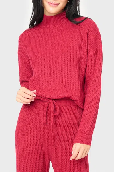 GIBSONLOOK FUNNEL NECK LONG SLEEVE COZY RIBBED SWEATER IN RED