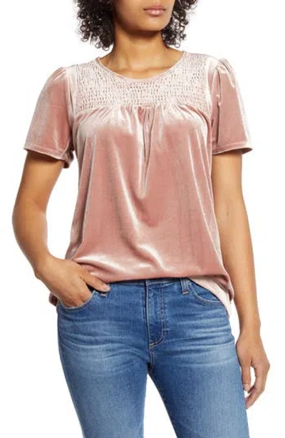 Gibsonlook Gibson X Glam The Motherchic Smocked Yoke Velvet Tee In Pink