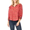 Gibsonlook Harvest Moon Border Print Tie Neck Top