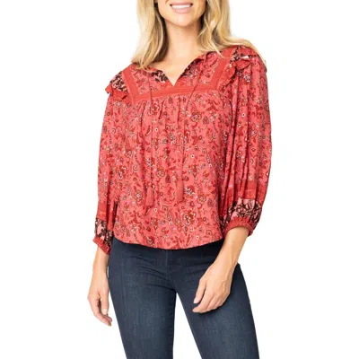 GIBSONLOOK GIBSONLOOK HARVEST MOON BORDER PRINT TIE NECK TOP