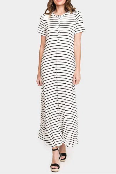 Gibsonlook Henley Detail Knit Maxi Dress In Ivory Black Stripe In Multi