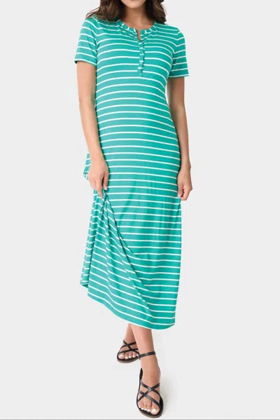 Gibsonlook Henley Detail Knit Maxi Dress In Jade Ivory Stripe In Multi