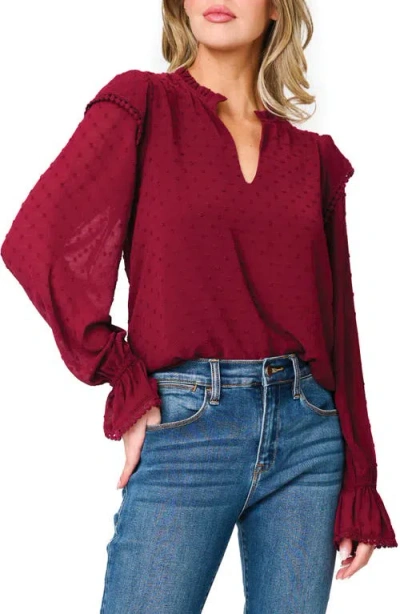 Gibsonlook Holly Swiss Dot Ruffle Top In Wine